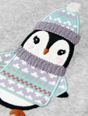 Girls Embroidered Penguin Top - Polar Party