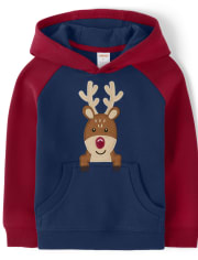 Boys Embroidered Reindeer Hoodie - Ho Ho Ho