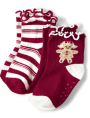 Girls Gingerbread Midi Socks 2-Pack - Ho Ho Ho