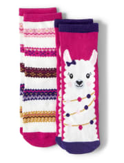Girls Llama Crew Socks 2-Pack - Little Llamas