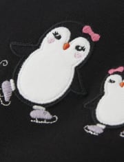 Girls Embroidered Skating Penguin Top - Polar Party