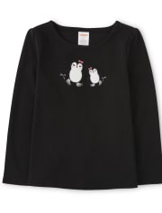 Girls Embroidered Skating Penguin Top - Polar Party