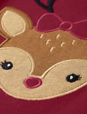 Girls Embroidered Reindeer Peplum Dress - Ho Ho Ho