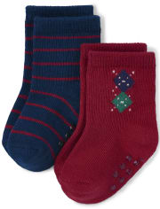 Baby Boys Argyle Crew Socks 2-Pack - Family Celebrations Red