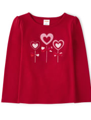 Girls Embroidered Heart Top - Valentine Cutie