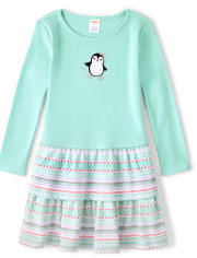 Girls Penguin Tiered Dress - Polar Party