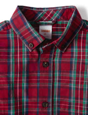 Boys Plaid Button Up Shirt - Family Celebrations Red