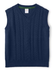 Boys Cable Knit Sweater Vest - Family Celebrations Green