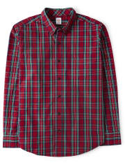 Mens Plaid Button Up Shirt - Family Celebrations Red