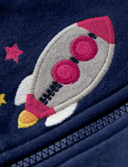 Girls Embroidered Planet Zip Up Hoodie - Comet Club