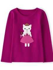 Girls Embroidered Cat Top - Royal Princess