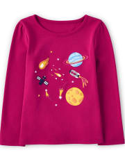 Girls Embroidered Space Top - Comet Club