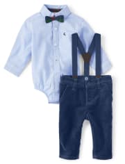 Baby Boys Button Up Bodysuit And Dress Pants Set - Family Celebrations Green