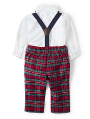 Baby Boys Button Up Bodysuit And Dress Pants Set - Family Celebrations Red
