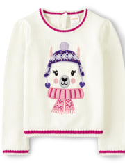 Girls Intarsia Llama Sweater - Little Llamas