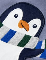Boys Embroidered Ski Penguin Top - Polar Party