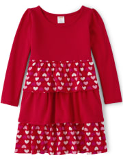 Girls Heart Tiered Dress - Valentine Cutie