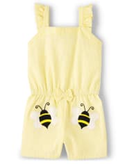 Mameluco de seersucker con abeja bordada para niñas - Busy Little Bee