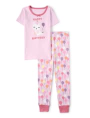 Pijama de algodón de 2 piezas para niñas con diseño de gato de cumpleaños - Gymmies