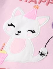 Pijama de algodón de 2 piezas para niñas con diseño de gato de cumpleaños - Gymmies
