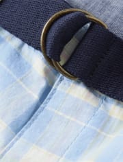 Boys Belted Plaid Chino Shorts - Spring Celebrations