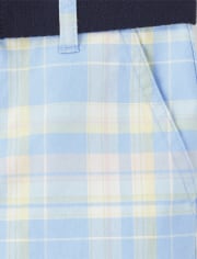 Boys Belted Plaid Chino Shorts - Spring Celebrations