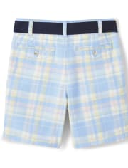 Boys Belted Plaid Chino Shorts - Spring Celebrations