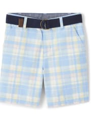 Boys Belted Plaid Chino Shorts - Spring Celebrations