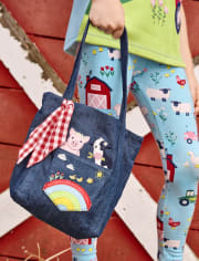 Girls Embroidered Tote Bag - Farming Friends