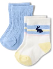 Baby Boys Bunny Midi Socks 2-Pack - Spring Celebrations