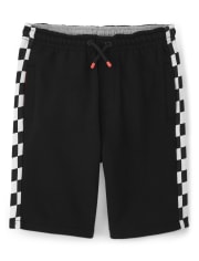 Boys Checkered Pull On Shorts - Start Your Engines