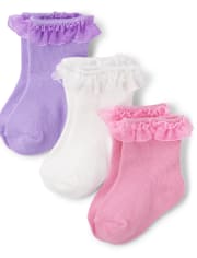 Pack de 3 calcetines midi con volantes para bebé niña