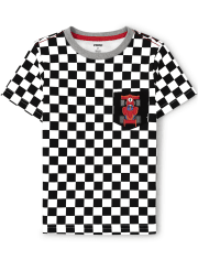 Boys Checkered Pocket Top - Start Your Engines