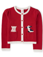 Girls Embroidered Animal Cardigan - Farming Friends