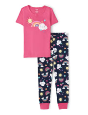 Girls Rainbow Cotton 2-Piece Pajamas - Gymmies