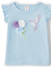 Girls Embroidered Hummingbird Top - Spring Blooms
