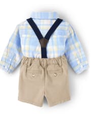 Conjunto de body con botones a cuadros y pantalón corto de vestir para bebé niño - Celebraciones de primavera