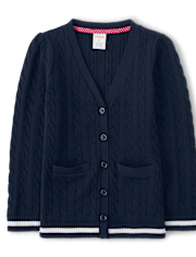 Girls Cable Knit Long Cardigan - Uniform
