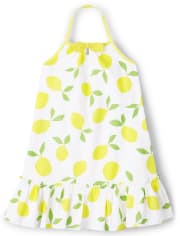 Girls Lemon Halter Dress - Citrus & Sunshine