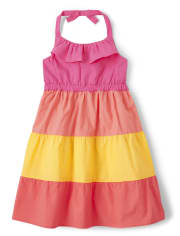 Girls Colorblock Tiered Dress - Pineapple Punch
