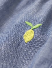 Girls Embroidered Lemon Chambray Shorts - Citrus & Sunshine