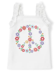 Girls Embroidered Peace Ruffle Top - Music Festival