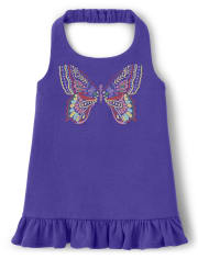 Girls Embroidered Butterfly Halter Top - Music Festival