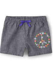 Girls Embroidered Peace Shorts - Music Festival