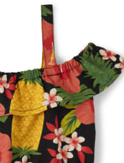 Girls Pineapple Off Shoulder Dress - Pineapple Punch