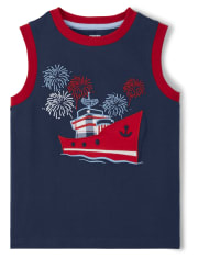 Camiseta sin mangas con bordado de barco para niños - American Cutie