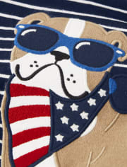 Boys Embroidered Dog Striped Top - American Cutie