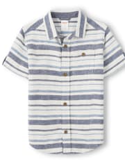 Boys Striped Button Up Top - Blue Skies