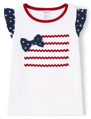 Girls Embroidered Flag Flutter Top - American Cutie