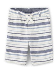 Boys Striped Linen Pull On Shorts - Blue Skies
